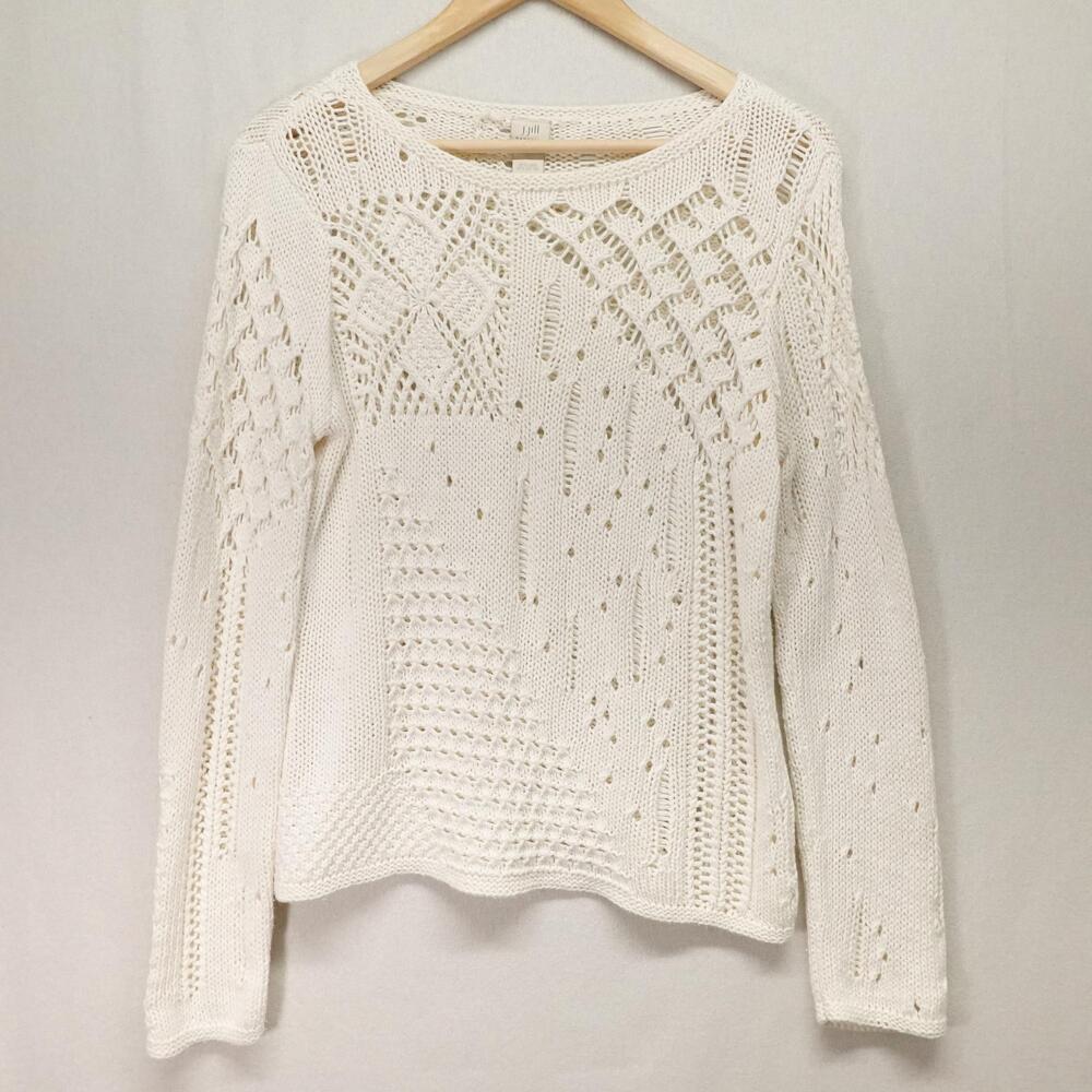 J Jill Sweater Small Handknit Linen Cotton Open Knit Feminine Cotttage Boho